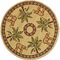 Hand-hooked Ivory Wool Elephants Rug (3' Round)