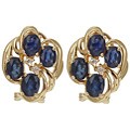 14k Gold Sapphire 1/10ct TDW Diamond Cluster Earrings (IJ, I3)