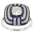 Platinum 2 1/10ct TDW Diamond and Sapphire Deco Estate Ring (H, VS2)