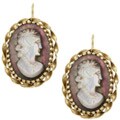 14k Yellow Gold Hand-carved Cameo Estate Earrings