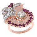 14k Pink Gold 1-1/2ct Old Mine Diamond Ruby Ring