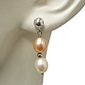 Sterling Freshwater Pink and White Pearl Earrings