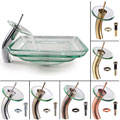 Kraus Clear Oceania Glass Vessel Sink and Waterfall Faucet Combo