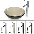 Kraus Brown Clear Glass Vessel Sink and Sheven Bathroom Faucet