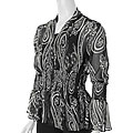 Loren D. Smocked Waist Bell Cuff Sleeve Missy Top