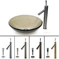 Kraus Brown Clear Glass Vessel Sink and Bruno Bathroom Faucet