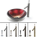 Kraus Irruption Red Glass Vessel Sink and Bruno Bathroom Faucet