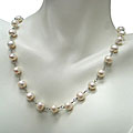 Sterling Silver White Freshwater Pearl Link Necklace (8-8.5 mm)