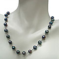 Sterling Silver Black Freshwater Pearl Link Necklace (8-8.5 mm)
