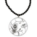 Black Glass Bead Japanese Floral Necklace