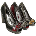 Anne Michelle Women's Croc Print Peep Toe Pumps