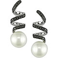 14k Gold 3/8ct TDW Black Diamond and Pearl Earrings