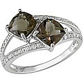 Silver Smokey Quartz and 1/5ct TDW Diamond Ring