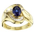 18k Yellow Gold Sapphire 1/4ct TDW Diamond Ring (H, I)