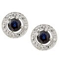 14k White Gold Round Sapphire and Diamond Earrings