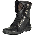 Gucci Men's Black Pebbled Leather Wool Trim Lace-up Boots