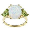 14k Yellow Gold Created Opal and Peridot Ring