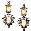 18k Gold Citrine and 7 1/5ct TDW Champagne Diamond Estate Earrings (SI2)