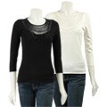 Cyrus 3/4-sleeve Beaded-neck Top
