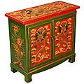 Hand-painted Tibetan Red and Green Storage Cabinet