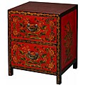 Tibetan Red/ Black Hand-painted Floral End Table