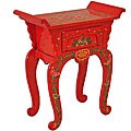 Red Tibetan Painted Peonies Console/ End Table