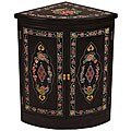 Floral Design Black Lacquer Corner Storage Cabinet