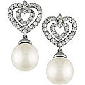 18k Gold FW Pearl and 5/8ct TDW Diamond Earrings (G-H-I, I1) (9-10 mm)