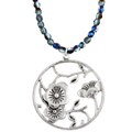 Teal Blue Czech Bead Japanese Floral Necklace