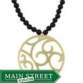 Goldtone and Black Glass Swirl Pendant Necklace
