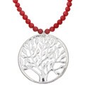 Silvertone Red Mountain Jade 'Tree of Life' Necklace