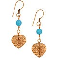 Copper Turquoise Bead Heart Earrings