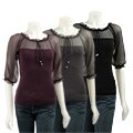 Tracy M Women's Peasant Sheer Neck Top
