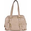 Prada Beige Pebbled Leather Zip Top Boston Bag