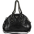 Prada 'Cervo' Black Pebbled Leather Bowler Bag