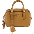 Prada Mini Saffiano Brick Camel Leather Handbag