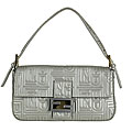 Fendi Small Grey Embossed Leather Zucca Baguette
