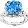 14k Gold Blue Topaz and 1/4ct TDW Diamond Ring