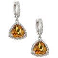 14k White Gold Tri-cut Citrine and Diamond Earrings
