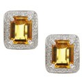 14k Gold Citrine and 1/6ct TDW Diamond Earrings