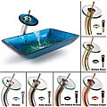 Kraus Galaxy Blue Rectangular Glass Sink and Waterfall Faucet