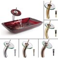 Red Galaxy Rectangular Sink and Waterfall Faucet Set