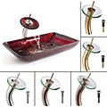 Red Galaxy Rectangular Sink and Waterfall Faucet Set