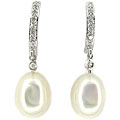 14k Gold FW Pearl and 1/10ct TDW Diamond Earrings (7-7.5 mm)