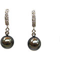 14k Gold Black Pearl and 1/10ct TDW Diamond Earrings (7.5-8 mm)