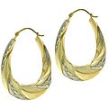 Bella D'oro 14kt and Silver Diamond-cut Oval Hoops