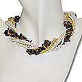 Pearl, Tiger's Eye and Citrine 6-strand Necklace (3-4 mm)
