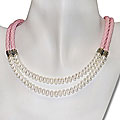 Freshwater Pearl and Pink Leather 2-row Necklace (7-7.5 mm)