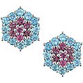 14k Gold Blue Topaz and Pink Tourmaline Earrings
