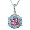 14k Gold Blue Topaz and Pink Tourmaline Necklace